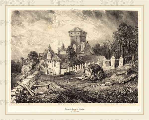 EugÃ¨ne Isabey (French, 1803-1886), ChÃ¢teau de Pesteil Ã  Polminhac, 1832, lithograph in black on chine collé