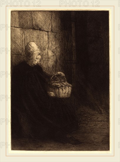 Alphonse Legros, Peasant Woman of Boulogne (Paysanne des environs de Boulogne dite La femme au panier), French, 1837-1911, etching and aquatint
