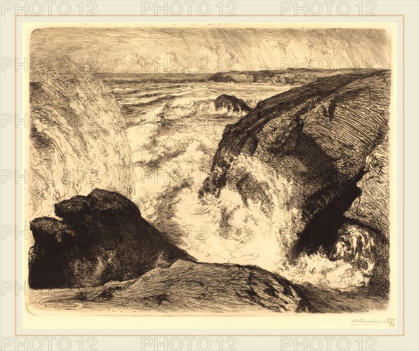 Auguste LepÃ¨re, Spring Tide, Rocks of Zion (Grande maree, rochers de Sion, Vendee), French, 1849-1918, 1907, etching