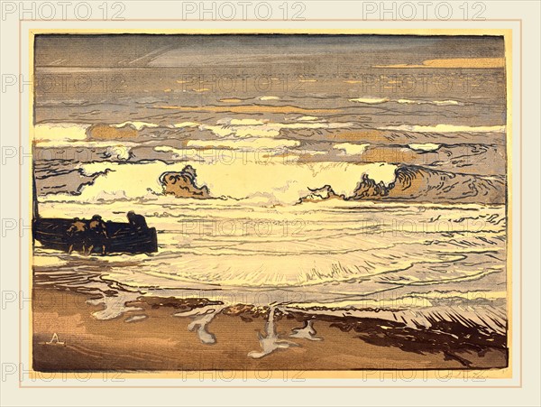 Auguste LepÃ¨re, Unfurled Waves, Flood of September 1901 (Les lames deferlent,maree de Septembre 1901), French, 1849-1918, 1901, color woodcut