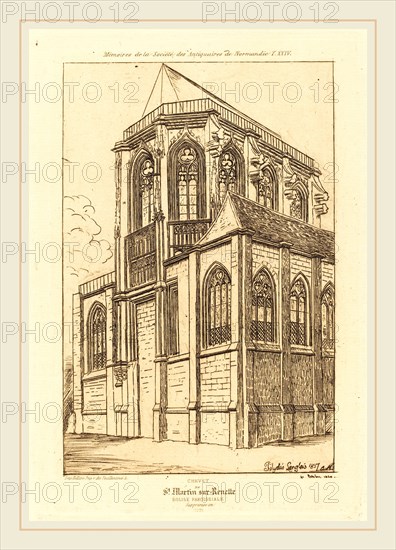 Charles Meryon after Polycles Langlois (French, 1821-1868), Chevet de St. Martin-sur-Renelle (The Apsis of the Church of St. Martin-sur-Renelle), 1860, etching