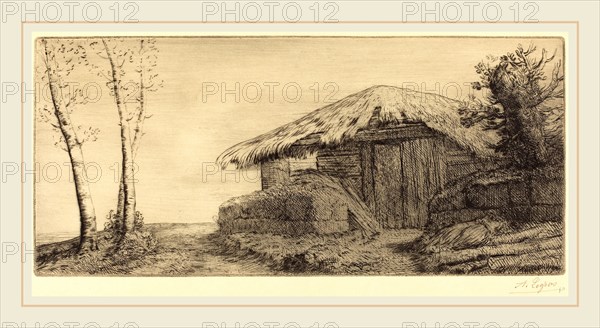 Alphonse Legros, Shepherd's Hut on a Hillside  (Bergerie sur le coteau), French, 1837-1911, etching and drypoint
