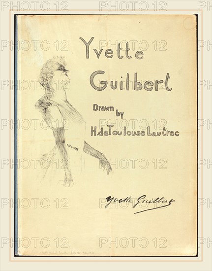 Henri de Toulouse-Lautrec (French, 1864-1901), Cover, Yvette Guilbert, 1898, lithograph on green-blue paper