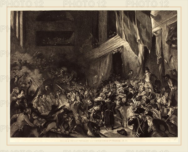 Félix Bracquemond after EugÃ¨ne Delacroix, Boissy d'Anglas présidant la Convention le 1er Prairial An III, French, 1833-1914, etching and drypoint on laid paper