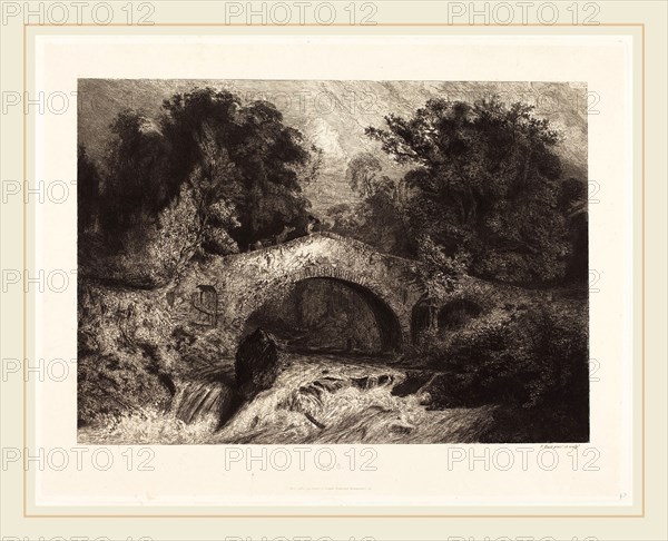 Paul Huet (French, 1803-1869), A Bridge in Auvergne (Un pont en Auvergne), 1834, etching and roulette on chine applique