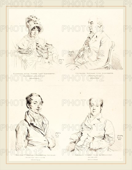 Jean-Auguste-Dominique Ingres (French, 1780-1867), Sylvester (Douglas) Lord Glenbervie; Katherine Anne (North) Glenbervie; Frederic (North) Earl of Guilford; Frederic Sylvester Douglas, 1815, lithograph, four portraits printed on one sheet