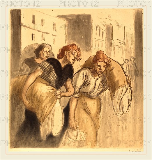 Théophile Alexandre Steinlen, Return from the Wash House (Retour de lavoir), Swiss, 1859-1923, 1912, color soft-ground etching and aquatint, zinc