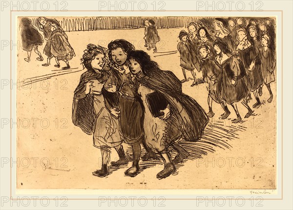 Théophile Alexandre Steinlen, Girls Coming from School (Gamines sortant de l'ecole), Swiss, 1859-1923, 1911, etching, copper
