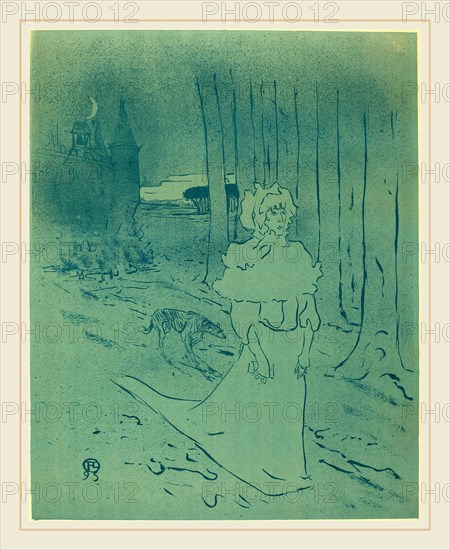 Henri de Toulouse-Lautrec (French, 1864-1901), The Manor Lady or the Omen (La chatelaine ou le tocsin), 1895, lithograph in turquoise and light blue [poster]