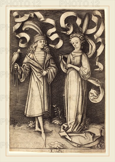 Israhel van Meckenem (German, c. 1445-1503), The Falconer and Noble Lady, c. 1495-1503, engraving