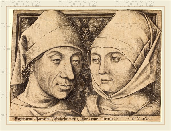 Israhel van Meckenem (German, c. 1445-1503), Double Portrait of Israhel van Meckenem and His Wife Ida, c. 1490, engraving