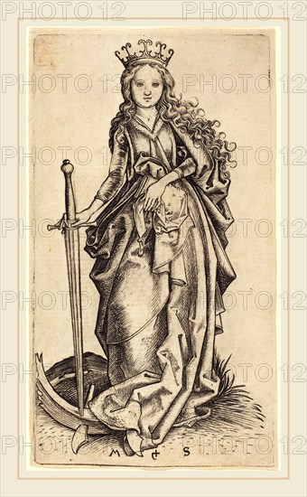 Martin Schongauer (German, c. 1450-1491), Saint Catherine of Alexandria, c. 1480-1490, engraving