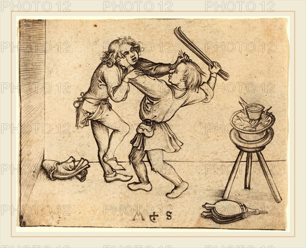 Martin Schongauer (German, c. 1450-1491), Apprentices Fighting, probably c. 1480, engraving