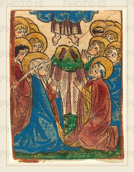 German 15th Century, Ascension, c. 1490, hand-colored woodcut