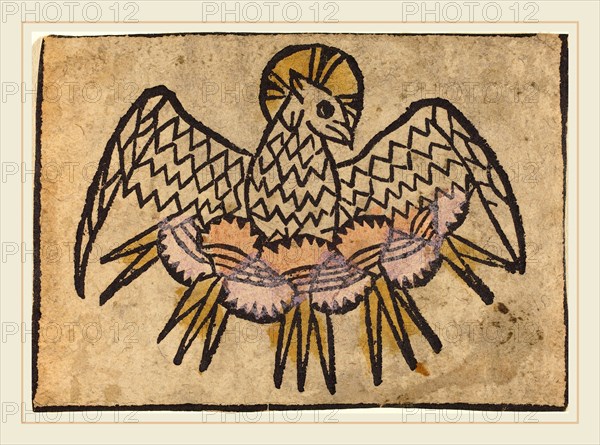 German 15th Century, The Holy Ghost, c. 1460-1470, woodcut, hand-colored in yellow, lavender, and rose