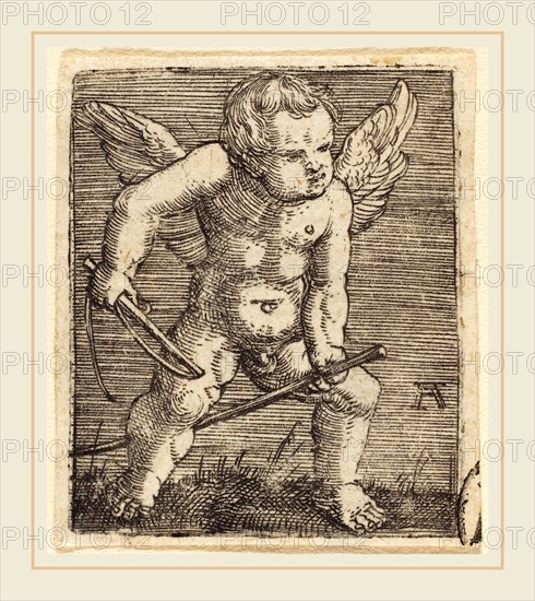 Albrecht Altdorfer (German, 1480 or before-1538), Winged Genii with Hobby Horse and Whip, c. 1520, engraving