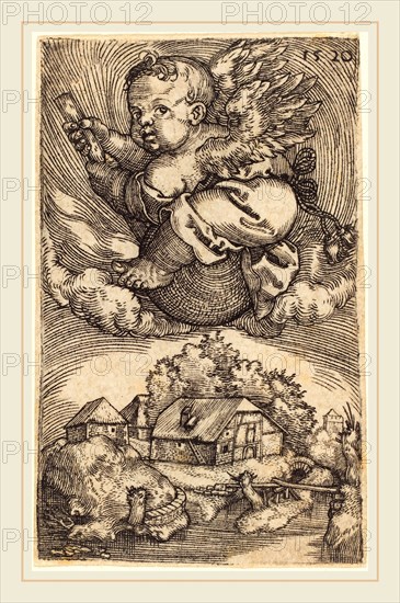 Barthel Beham (German, 1502-1540), Genius on a Globe Floating in the Air, 1520, engraving