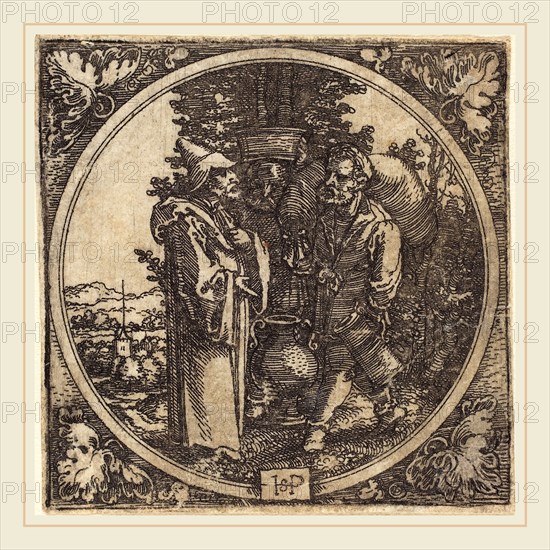 Sebald Beham (German, 1500-1550), Gentleman and Two Servants, or Solon and Two Peasants, etching