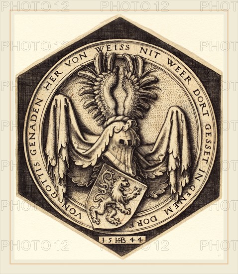 Sebald Beham (German, 1500-1550), Coat of Arms with a Lion, 1544, engraving