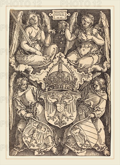 Albrecht DÃ¼rer (German, 1471-1528), Coat of Arms of the German Empire and Nuremberg City, 1521, woodcut