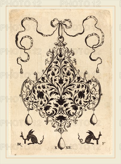 Daniel Mignot (German, active 1593-1596), Large Pendant, Ornamental Foliage Design, 1596, engraving