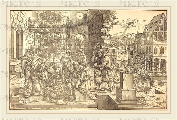 Master of the Adoration of the Shepherds (German, active c. 1520-1540), The Adoration of the Shepherds, probably 1530-1540, woodcut printed from two blocks on two sheets (joined) of laid paper