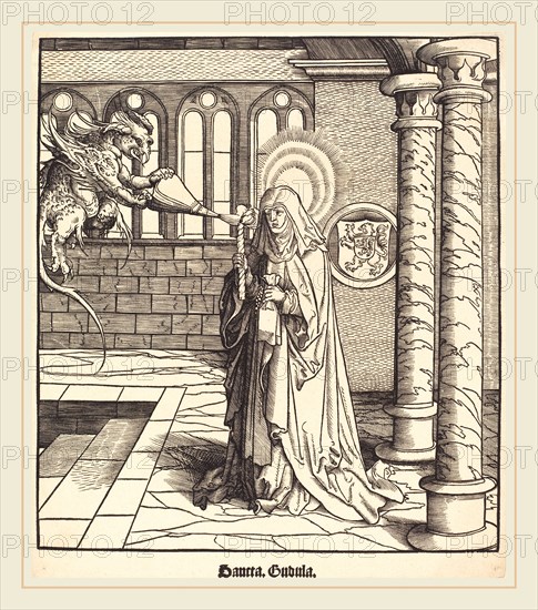 Leonhard Beck (German, c. 1480-1542), Saint Gudula, 1516-1518, woodcut