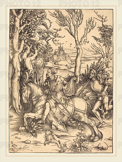 Albrecht DÃ¼rer (German, 1471-1528), The Knight on Horseback and the Lansquenet, c. 1496-1497, woodcut
