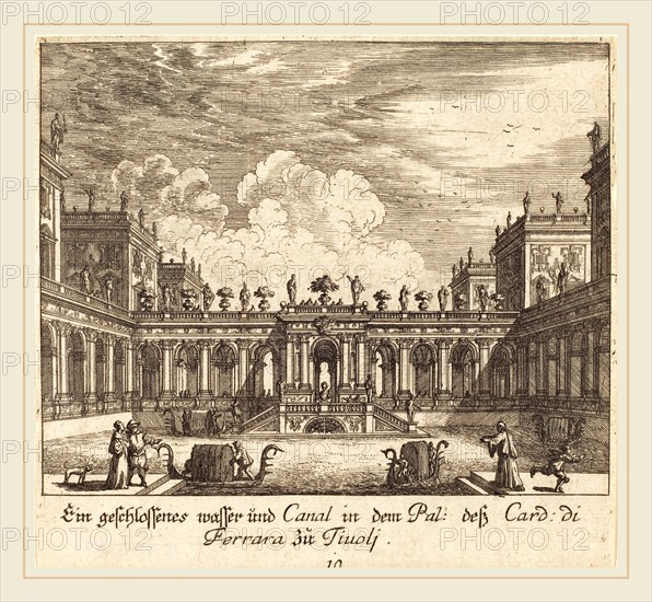 Melchior KÃ¼sel after Johann Wilhelm Baur (German, 1626-1683), Palace and Canal, Cardinal di Ferrara, Tivoli, 1681, etching