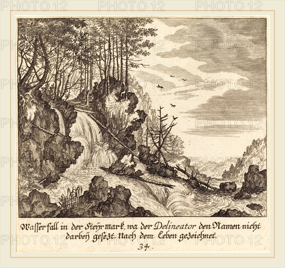 Melchior KÃ¼sel after Johann Wilhelm Baur (German, 1626-1683), Waterfall, 1681, etching