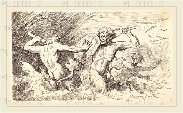 Christian Wilhelm Ernst Dietrich (German, 1712-1774), Battling Tritons, 1763, etching on wove paper