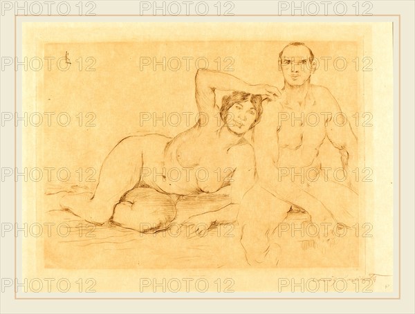 Lovis Corinth, Two Nudes (Zwei Menschen), German, 1858-1925, 1908, drypoint in brown on heavy japan paper