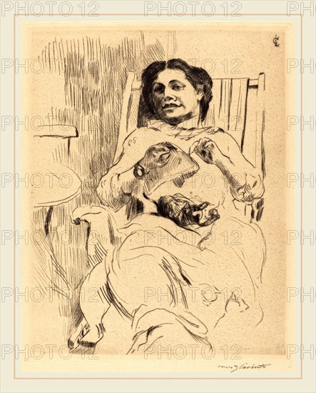 Lovis Corinth, Woman with Needlework (Frau mit Handarbeit), German, 1858-1925, 1912, drypoint in black on wove paper