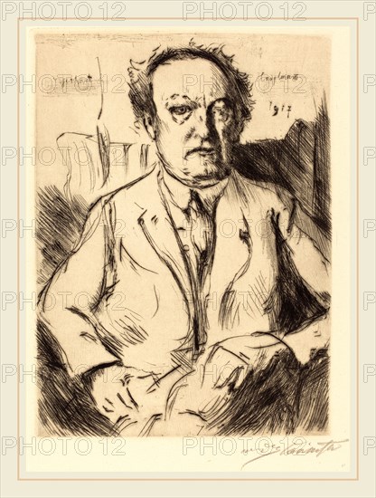 Lovis Corinth, Gerhart Hauptmann, German, 1858-1925, 1917, drypoint in black on laid paper