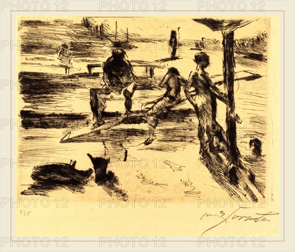 Lovis Corinth, Bathing Place (Badeanstalt), German, 1858-1925, 1919, drypoint in black on japan paper