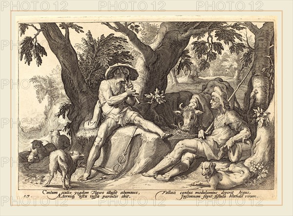 Workshop of Hendrik Goltzius after Hendrik Goltzius (Flemish, 1574-1575-after 1655), Mercury Putting Argus to Sleep, engraving on laid paper