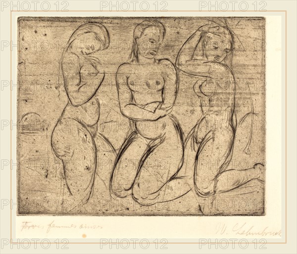 Wilhelm Lehmbruck, Three Kneeling Women (Drei Frauen knied), German, 1881-1919, 1913, drypoint