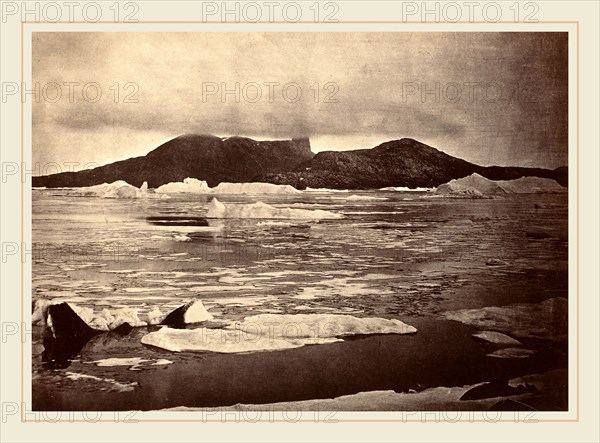 Dunmore and Critcherson (American, 1795-1925), The Arctic Regions: No. 92.* The Devil's Thumb partially enveloped in a fog, with the first of the drift Ice from the pack, which was being forced towards the land, from which we escaped through a narrow lead; had we been hemmed in, we should have had to winter there, 1869, albumen print