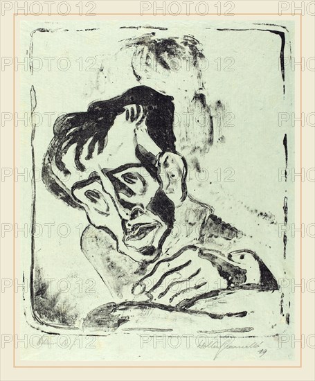 Walter Gramatté, Bildnis Dr. Gr., German, 1897-1929, 1919, lithograph on blue-green japan paper [proof]