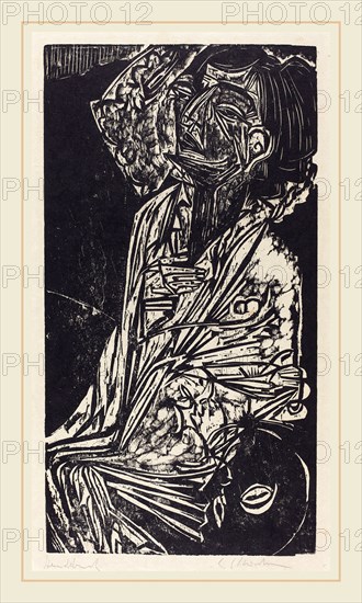 Ernst Ludwig Kirchner, The Wife of Professor Goldstein (Frau Professor Goldstein), German, 1880-1938, 1916, woodcut in black on blotting paper