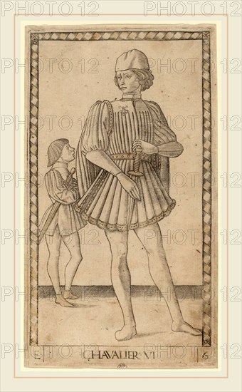 Master of the E-Series Tarocchi (Italian, active c. 1465), Chavalier (Knight), c. 1465, engraving with traces of gilding