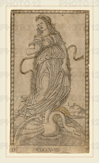 Master of the E-Series Tarocchi (Italian, active c. 1465), Clio, c. 1465, engraving with traces of gilding