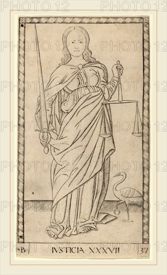 Master of the E-Series Tarocchi (Italian, active c. 1465), Justicia (Justice), c. 1465, engraving