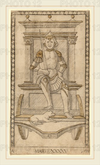 Master of the E-Series Tarocchi (Italian, active c. 1465), Marte (Mars), c. 1465, engraving with gilding