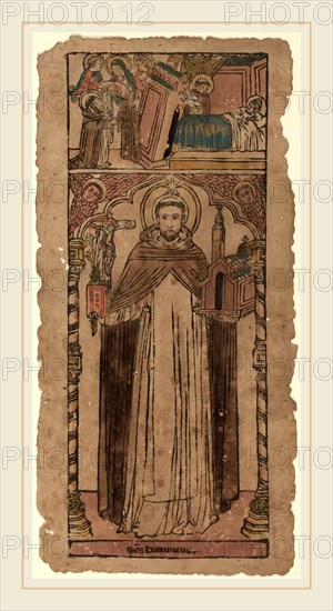 Italian 15th Century, Saint Dominic, c. 1450, woodcut, hand-colored in brown, vermilion, orange, blue, olive, and ochre