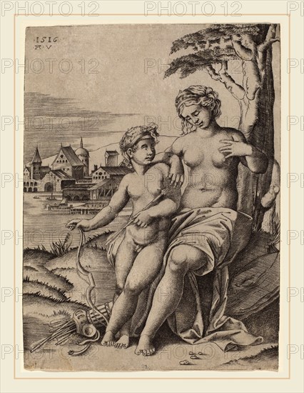 Agostino dei Musi after Raphael (Italian, c. 1490-1536 or after), Venus and Cupid, 1516, engraving