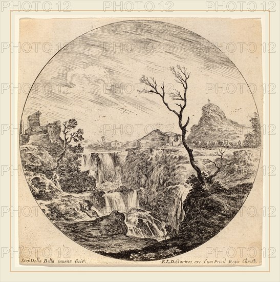 Stefano Della Bella (Italian, 1610-1664), Waterfall with Three Tiers, 1646, etching