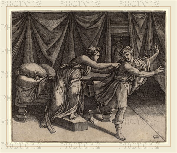 Marcantonio Raimondi after Raphael (Italian, c. 1480-c. 1534), Joseph and Potiphar's Wife, engraving