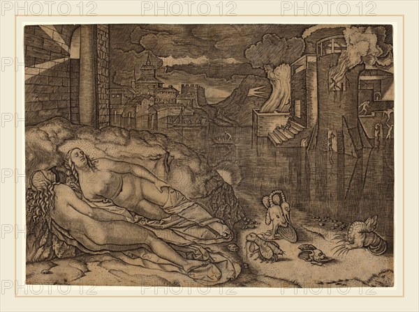 Marcantonio Raimondi possibly after Raphael (Italian, c. 1480-c. 1534), Raphael's Dream, c. 1508-1509, engraving