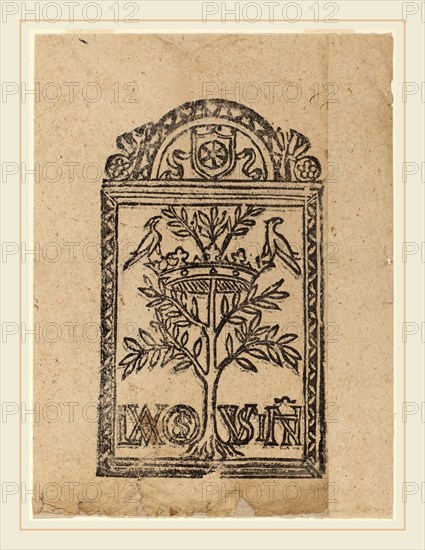 Italian 16th Century, Tree with Crown and Two Birds, 16th century, woodcut